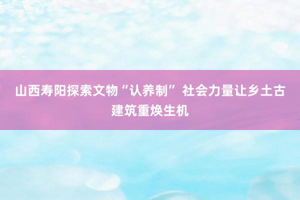 山西寿阳探索文物“认养制” 社会力量让乡土古建筑重焕生机