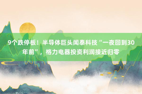 9个跌停板！半导体巨头闻泰科技“一夜回到30年前”，格力电器投资利润接近归零