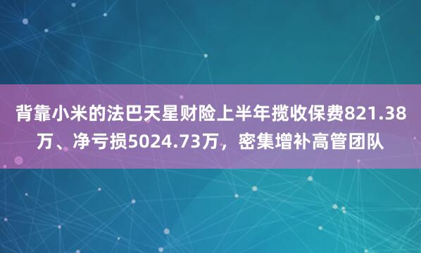 背靠小米的法巴天星财险上半年揽收保费821.38万、净亏损5024.73万，密集增补高管团队