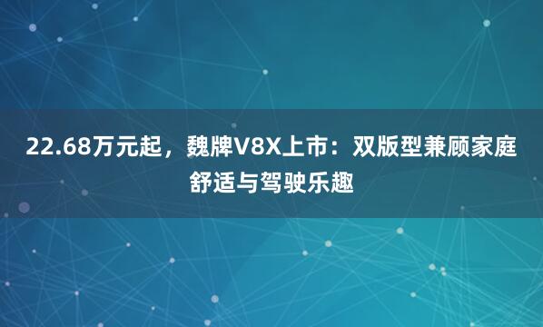 22.68万元起，魏牌V8X上市：双版型兼顾家庭舒适与驾驶乐趣