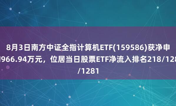 8月3日南方中证全指计算机ETF(159586)获净申购966.94万元，位居当日股票ETF净流入排名218/1281
