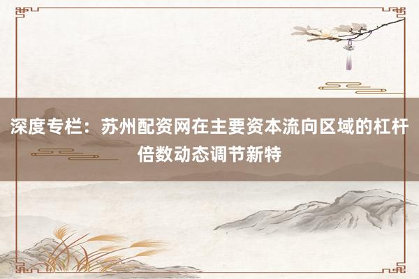 深度专栏：苏州配资网在主要资本流向区域的杠杆倍数动态调节新特