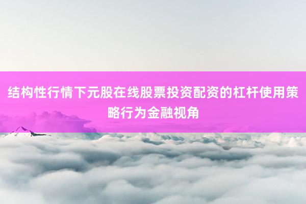结构性行情下元股在线股票投资配资的杠杆使用策略行为金融视角