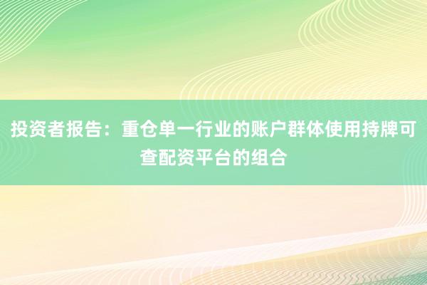 投资者报告：重仓单一行业的账户群体使用持牌可查配资平台的组合