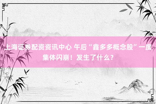 上海证券配资资讯中心 午后“鑫多多概念股”一度集体闪崩！发生了什么？