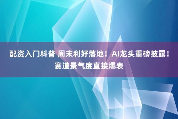 配资入门科普 周末利好落地！AI龙头重磅披露！赛道景气度直接爆表