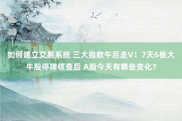 如何建立交易系统 三大指数午后走V！7天6板大牛股停牌核查后 A股今天有哪些变化？