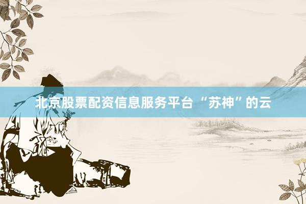北京股票配资信息服务平台 “苏神”的云